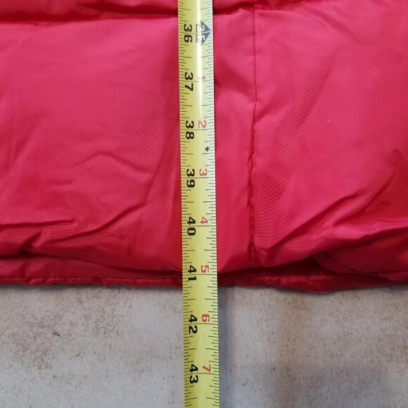 ✅Hooded Red Puffer Jacket Knee Length Zip Up Winter Coat Women's M *SEAM SPLIT* - Picture 14 of 16